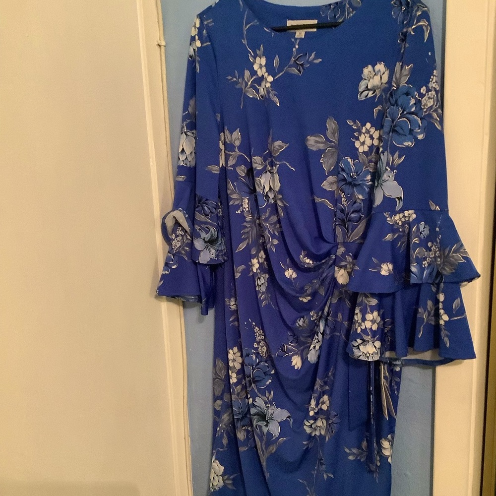 Blue Ruffle Sleeve Floral Knot Dress